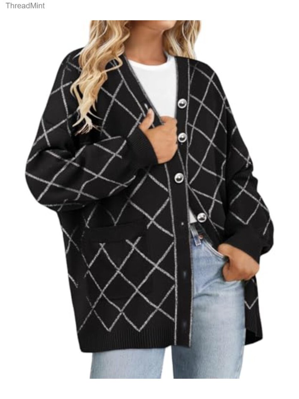 Plus Size Open Front Button Up Knit Cardigan Sweater Coat Oversized